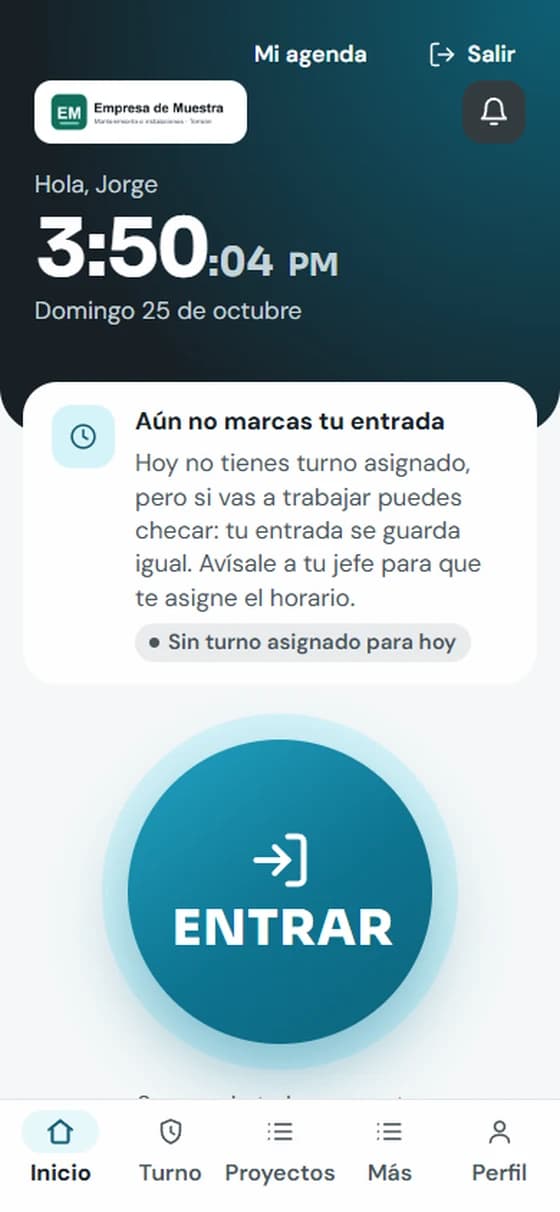 Pantalla de checada del empleado