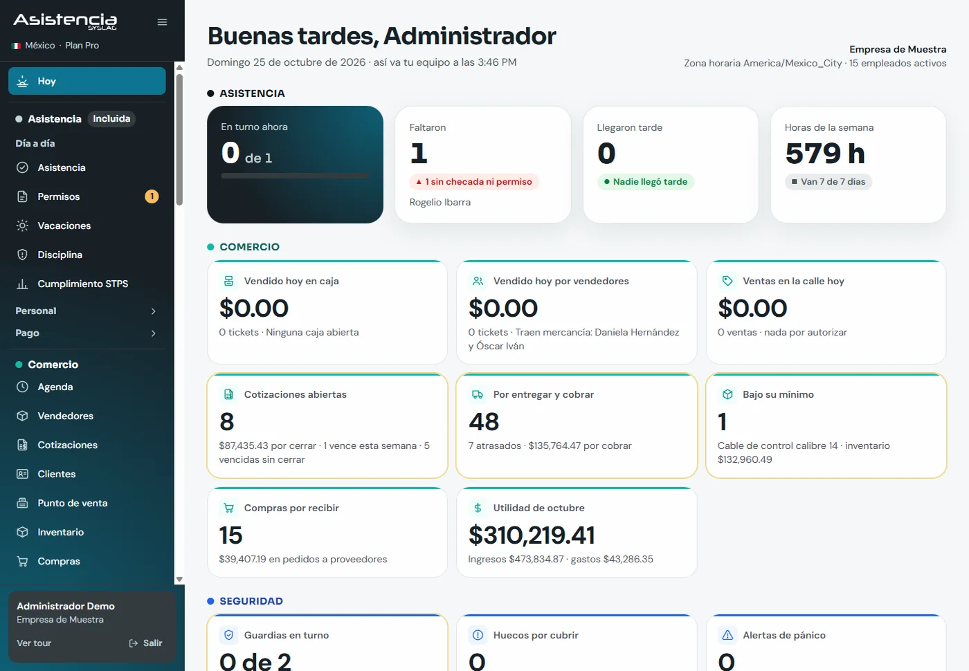 Pantalla Hoy del administrador