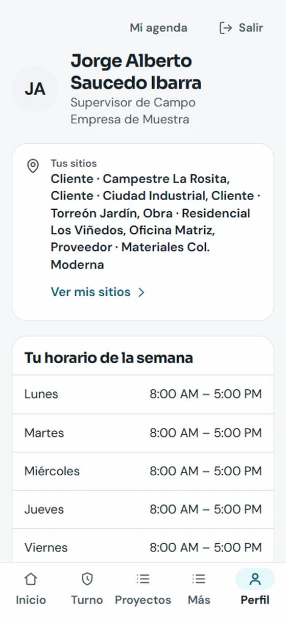 Perfil y horario del empleado